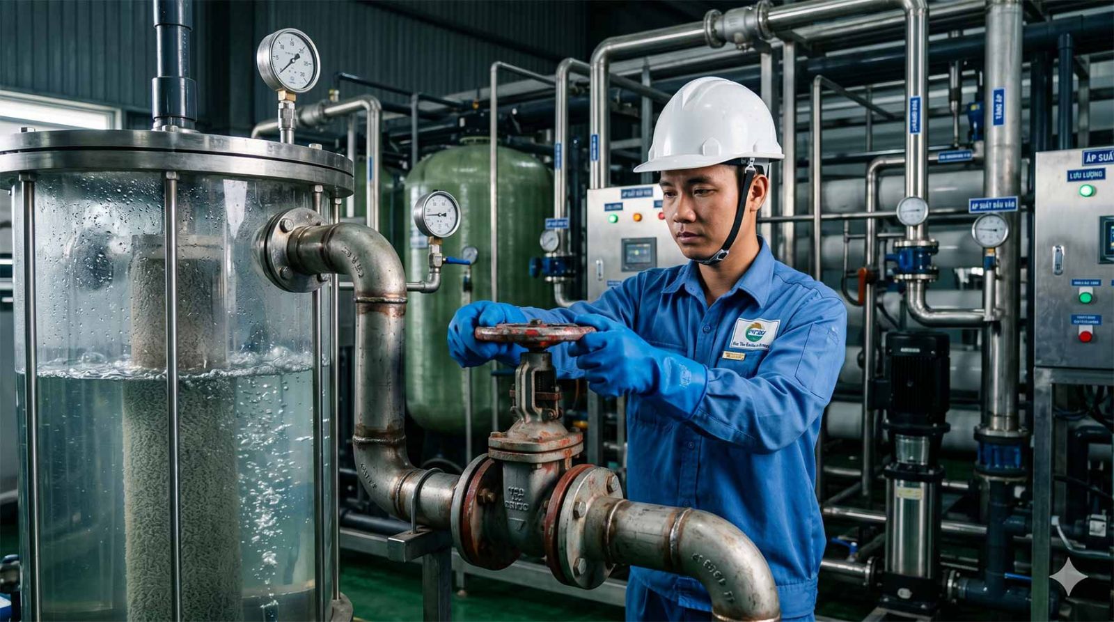 Nhân viên vận hành hệ thống xử lý nước thải tại nhà máy Phú Thọ
