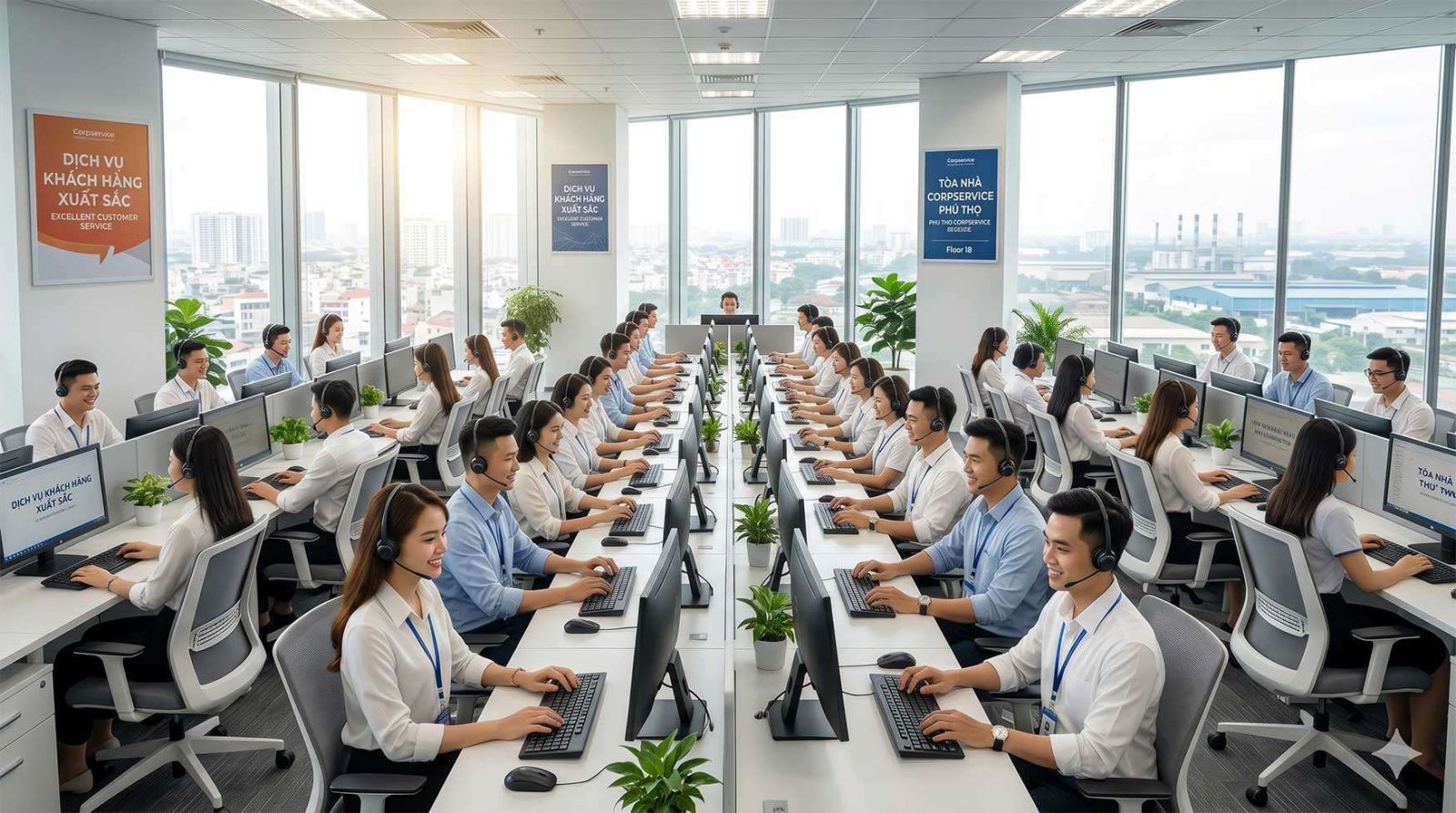Nhân viên đang làm việc làm chăm sóc khách hàng tại Phú Thọ trong môi trường văn phòng chuyên nghiệp